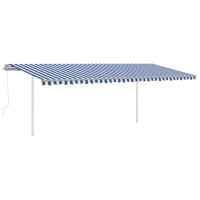 Produktbild för Markis med stolpar automatisk 6x3,5 m blå och vit