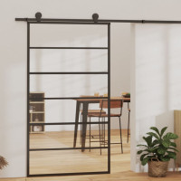 Produktbild för Skjutdörr med beslagset ESG glas och aluminium 102x205 cm