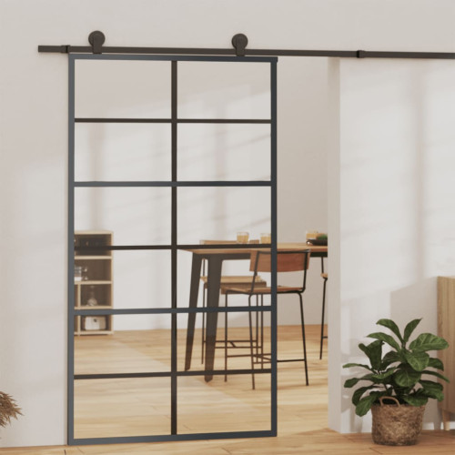 vidaXL Skjutdörr med beslagset ESG glas och aluminium 102x205 cm - Dörrar & Tillbehör
