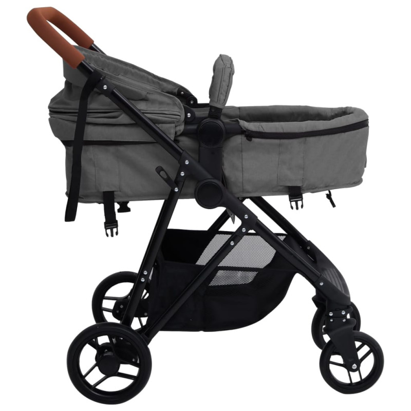 Produktbild för Barnvagn 3-i-1 ljusgrå och svart stål