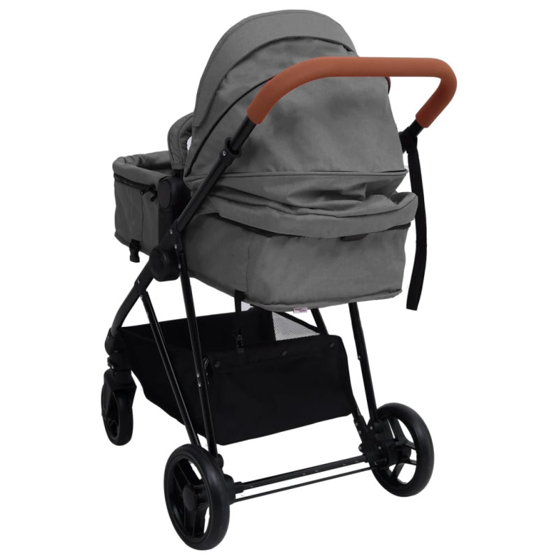 Produktbild för Barnvagn 3-i-1 ljusgrå och svart stål