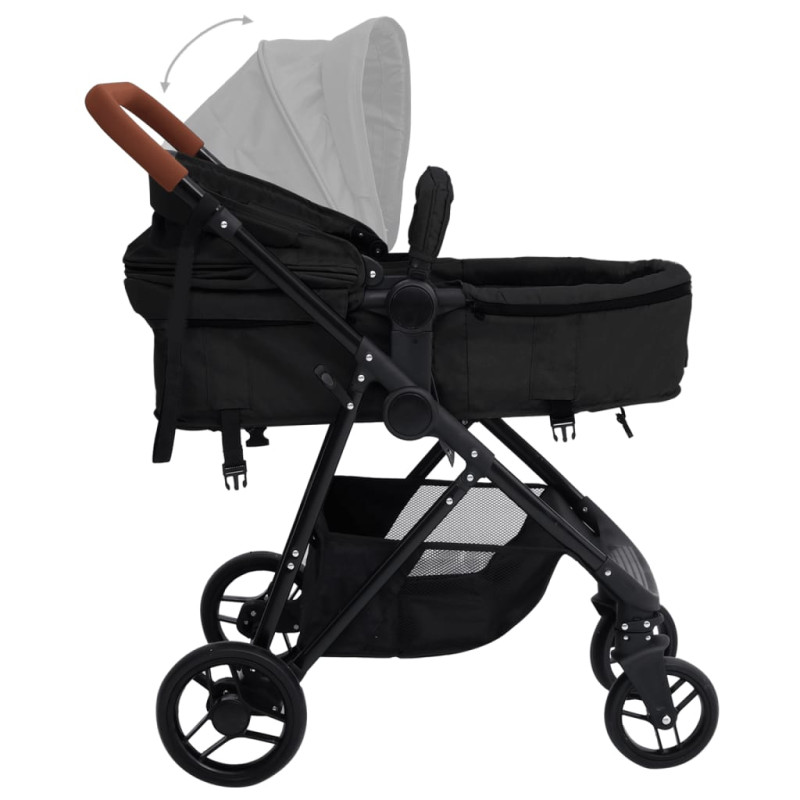 Produktbild för Barnvagn 3-i-1 antracit och svart stål
