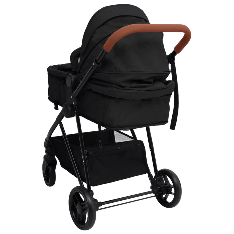 Produktbild för Barnvagn 3-i-1 antracit och svart stål