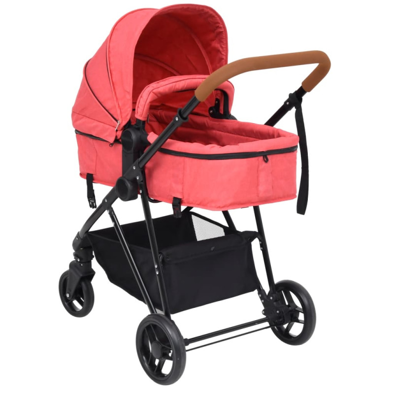 Produktbild för Barnvagn 3-i-1 röd och svart stål