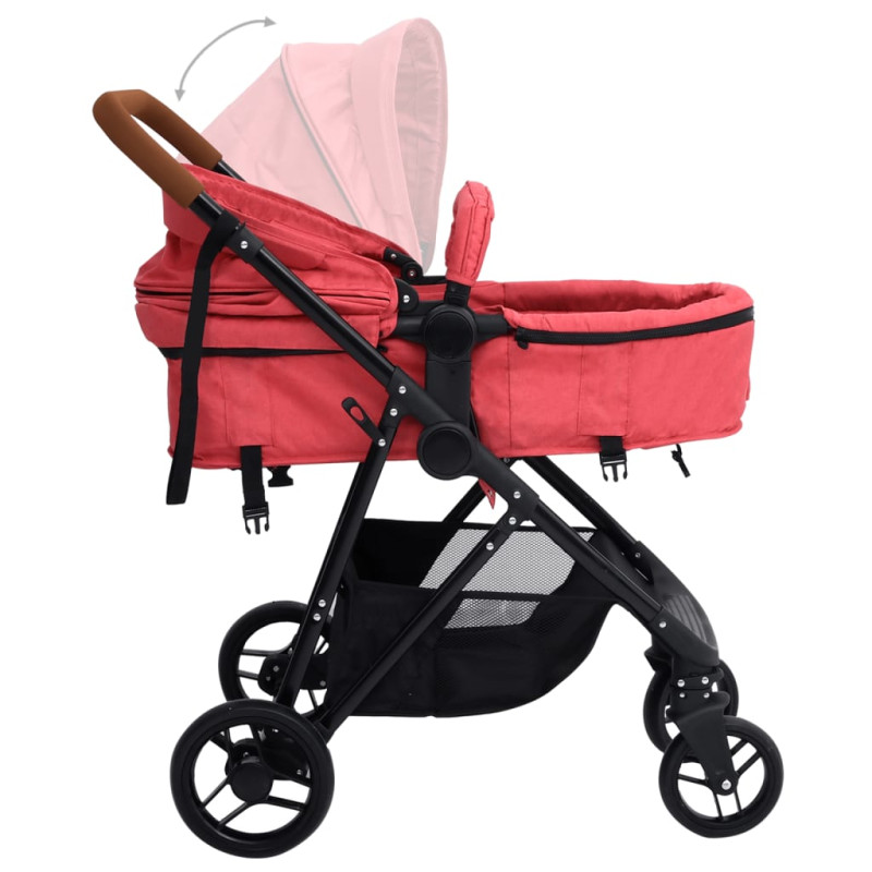 Produktbild för Barnvagn 3-i-1 röd och svart stål
