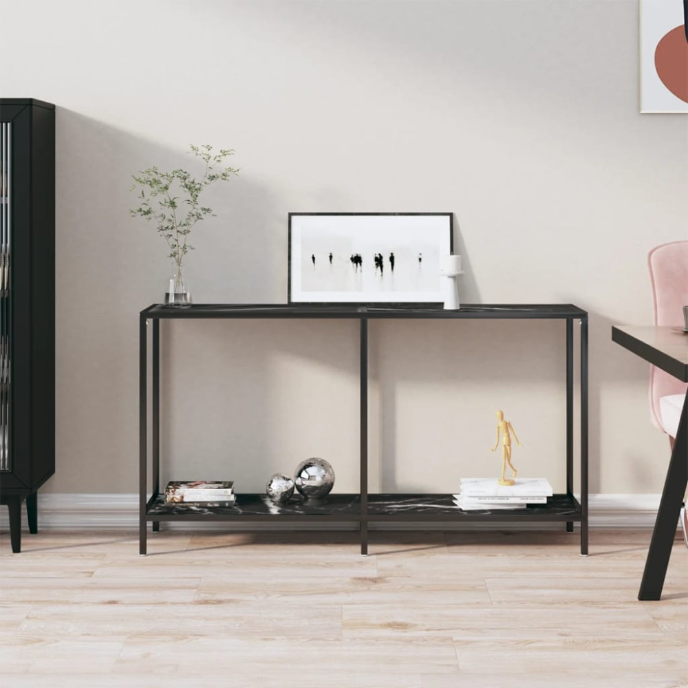 Produktbild för Konsolbord svart 140x35x75,5 cm härdat glas