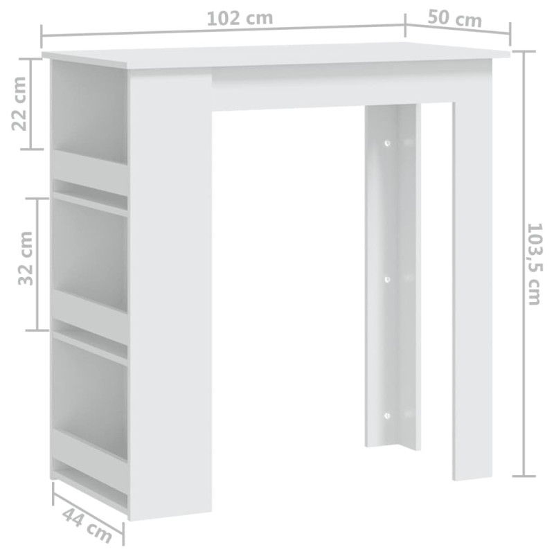 Produktbild för Barbord med förvaringshyllor vit 102x50x103,5cm konstruerat trä