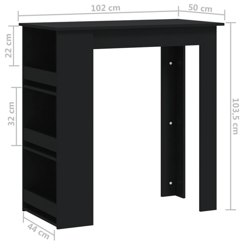 Produktbild för Barbord med förvaringshyllor svart 102x50x103,5 cm spånskiva