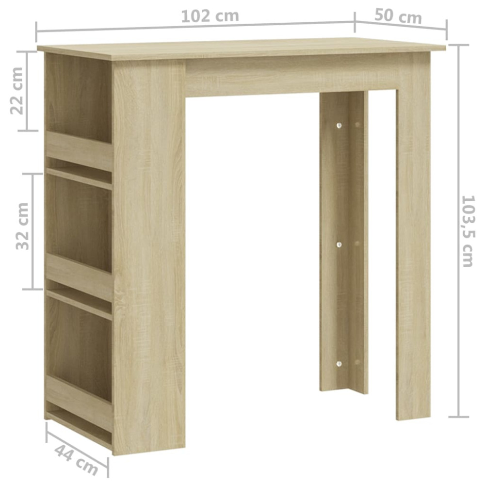Produktbild för Barbord med förvaringshyllor sonoma-ek 102x50x103,5 cm