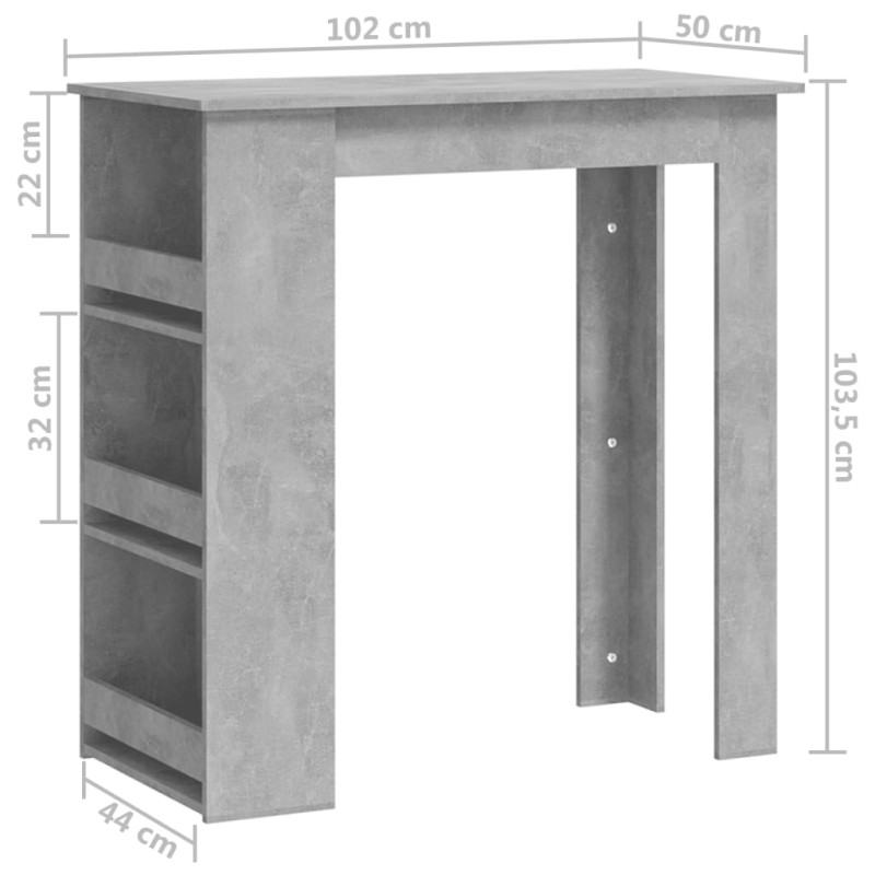 Produktbild för Barbord med förvaringshyllor betonggrå 102x50x103,5cm spånskiva