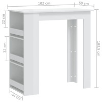 Produktbild för Barbord med hyllor vit högglans 102x50x103,5 cm spånskiva