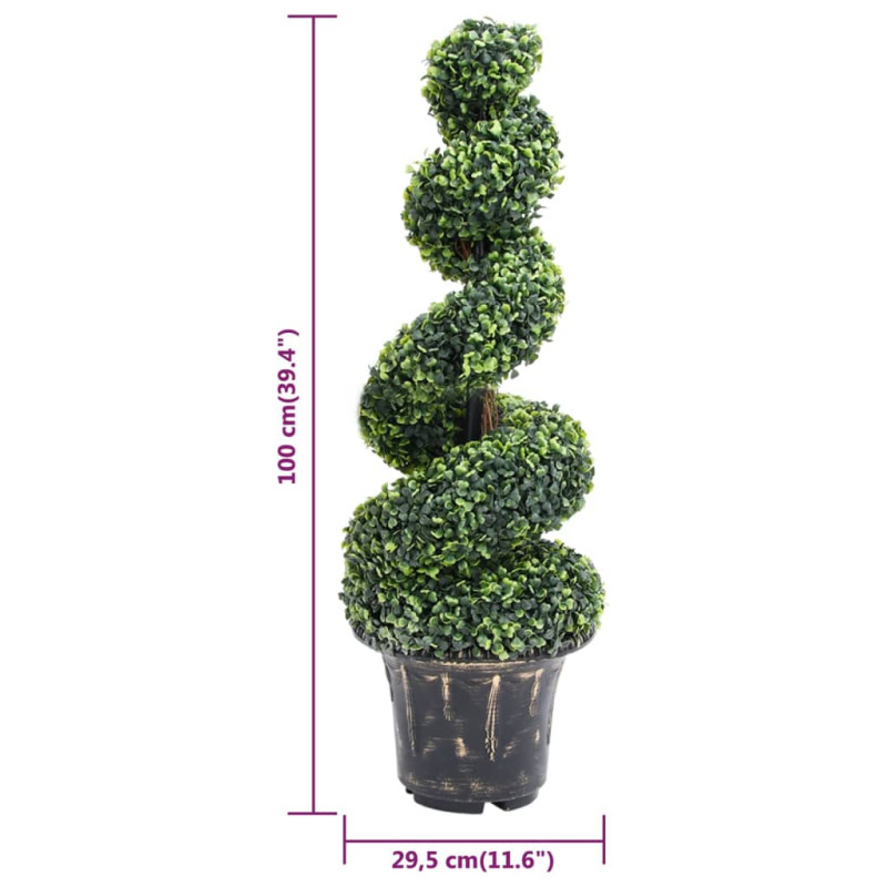 Produktbild för Konstväxt buxbomar spiral med kruka 100 cm grön
