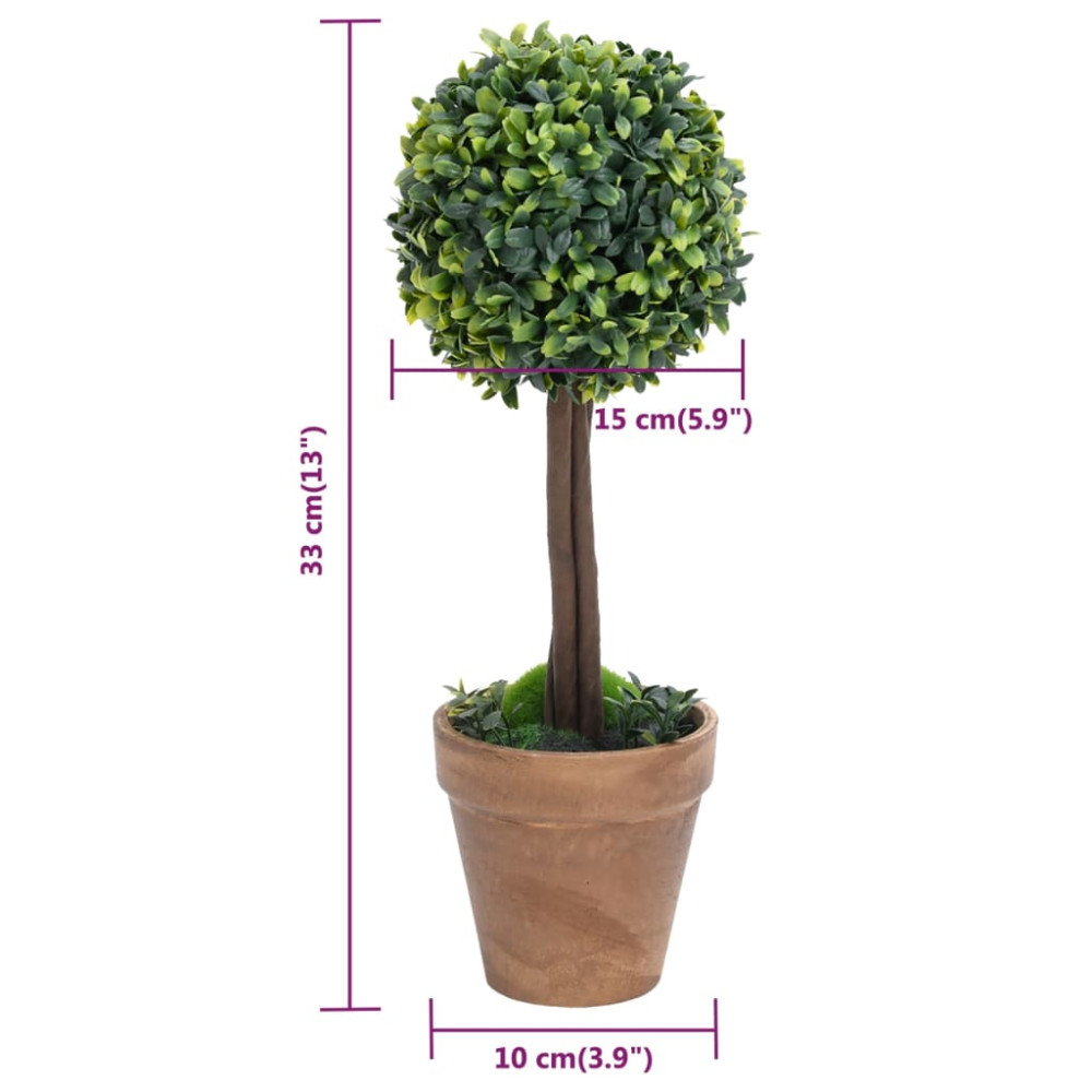 Produktbild för Konstväxt buxbom 2 st bollformad med kruka 33 cm grön