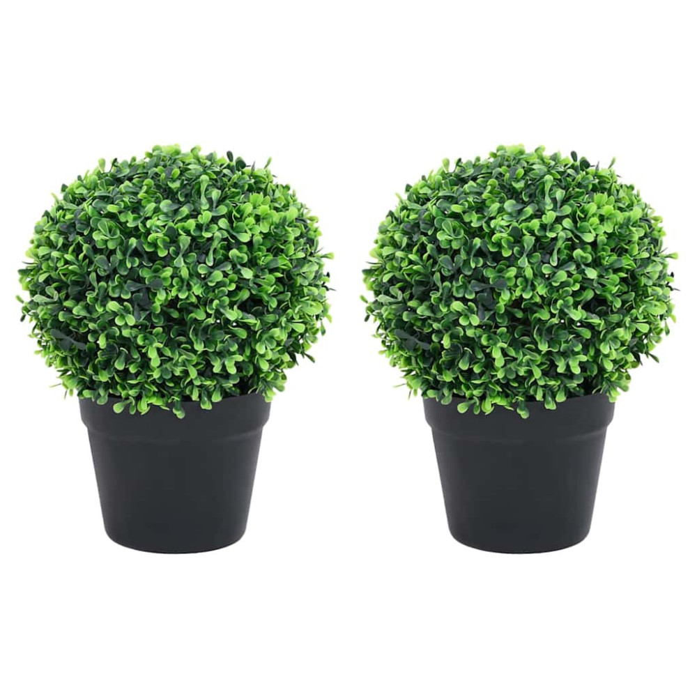 Produktbild för Konstväxt buxbom 2 st bollformad med kruka 37 cm grön