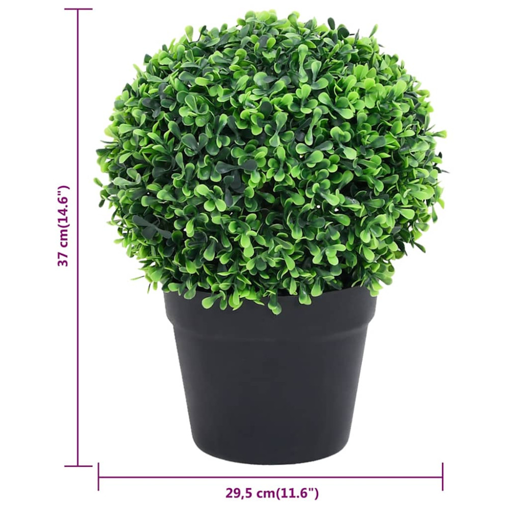 Produktbild för Konstväxt buxbom 2 st bollformad med kruka 37 cm grön