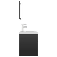 Produktbild för Badrumsmöbler set svart högglans spånskiva
