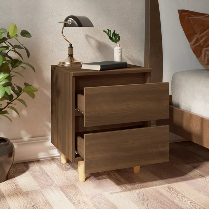 Produktbild för Sängbord med massiva träben brun ek 40x35x50 cm