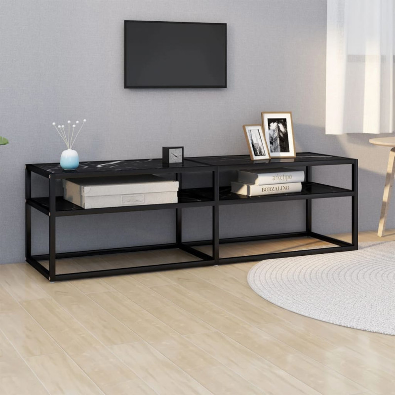 Produktbild för Tv-bänk svart marmor 140x40x40,5 cm härdat glas