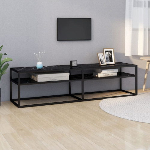 vidaXL TV-bänk svart marmor 160x40x40,5 cm härdat glas