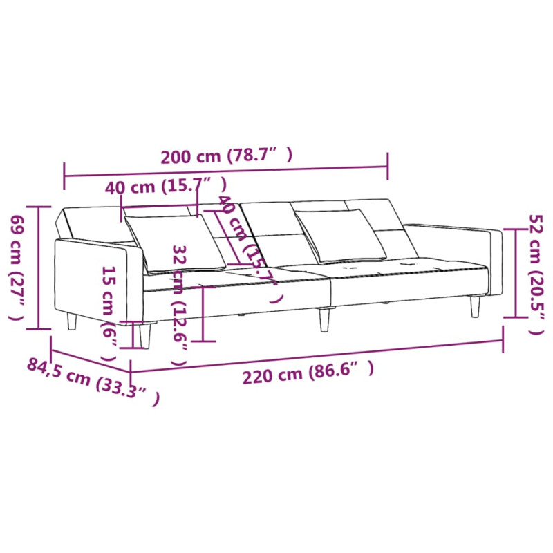 Produktbild för Bäddsoffa 2-sits med två kuddar ljusgrå sammet