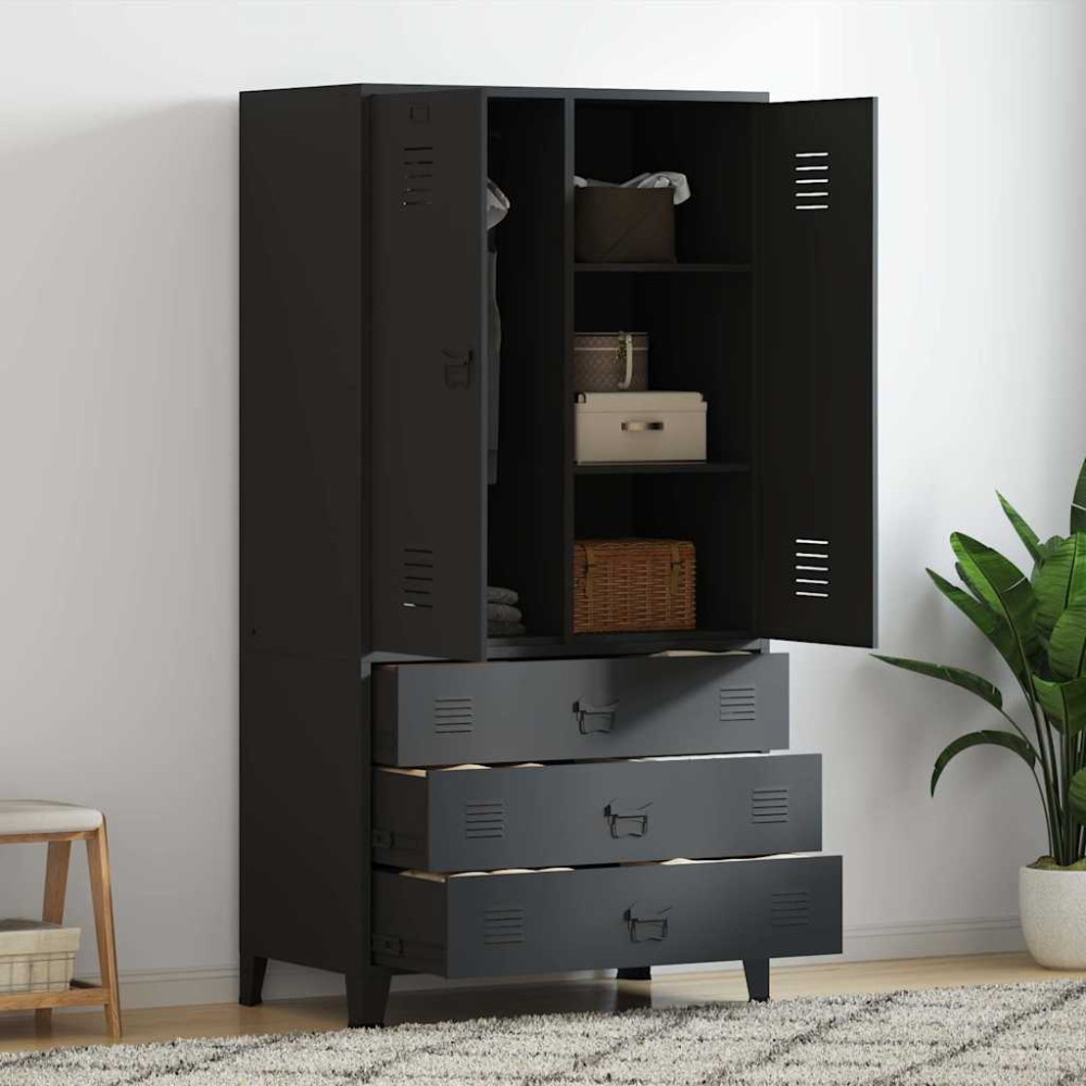 Produktbild för Garderob industriell svart 90x50x180 cm metall
