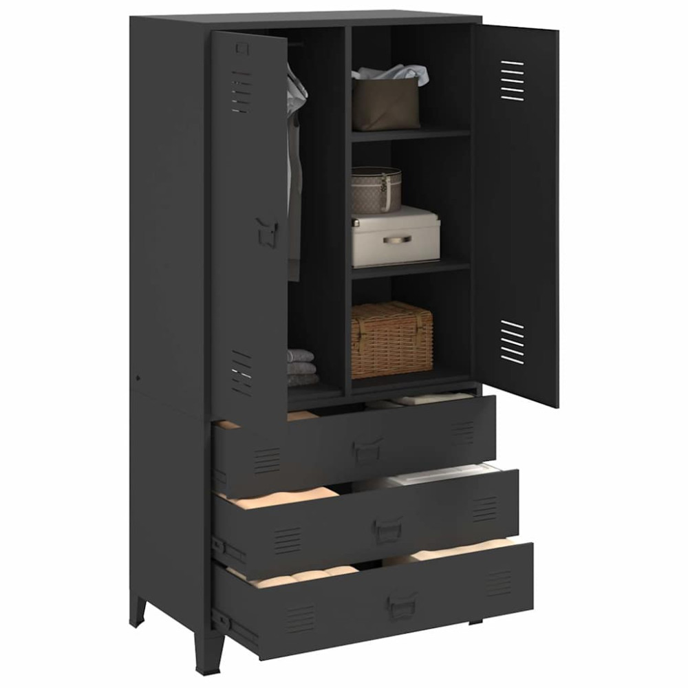 Produktbild för Garderob industriell svart 90x50x180 cm metall