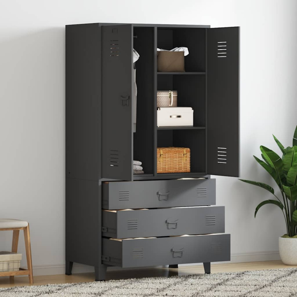 Produktbild för Garderob industriell antracit 90x50x180 cm metall