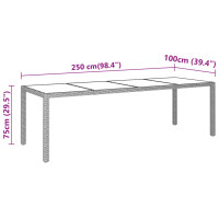 Produktbild för Trädgårdsbord 250x100x75 cm härdat glas och konstrotting svart