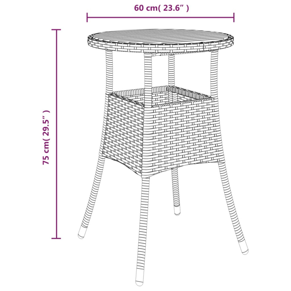 Produktbild för Trädgårdsbord Ø60x75 cm akaciaträ och konstrotting svart