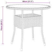 Produktbild för Trädgårdsbord Ø80x75 cm härdat glas och konstrotting grå