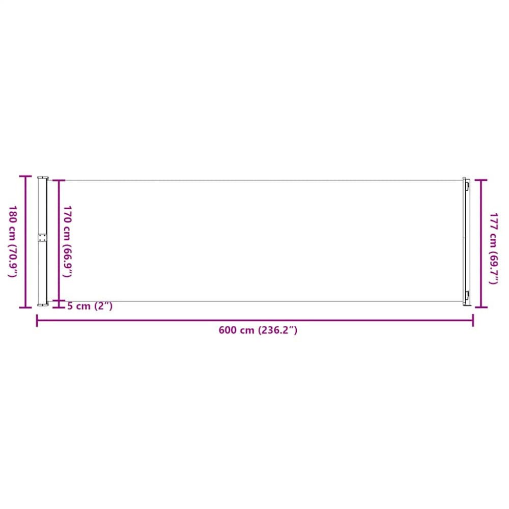 Produktbild för Infällbar sidomarkis 180x600 cm gräddvit