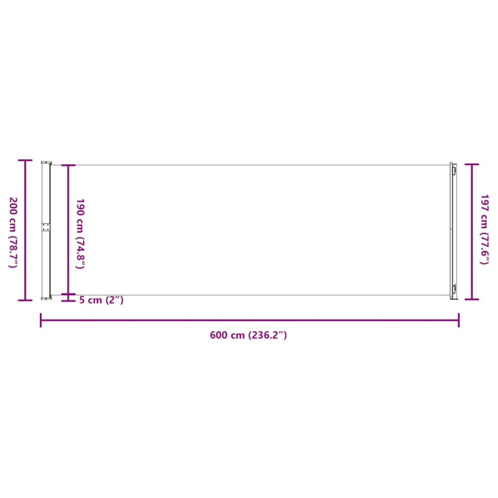 Produktbild för Infällbar sidomarkis 200x600 cm gräddvit