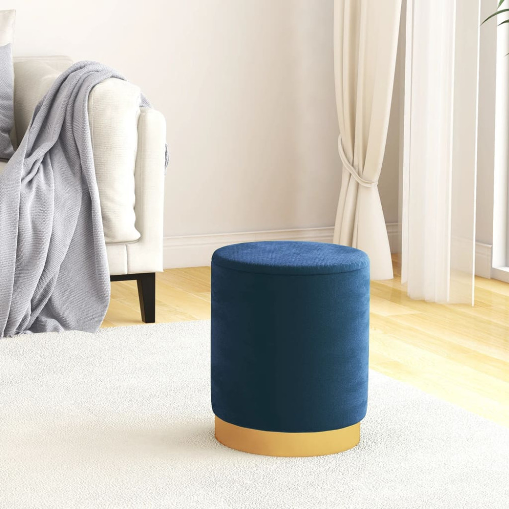 Produktbild för Rund förvaringspall blå sammet 31 x 37 cm
