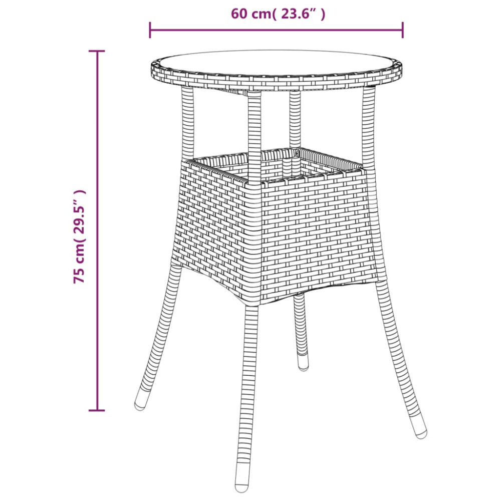 Produktbild för Trädgårdsbord Ø60x75 cm härdat glas och konstrotting brun