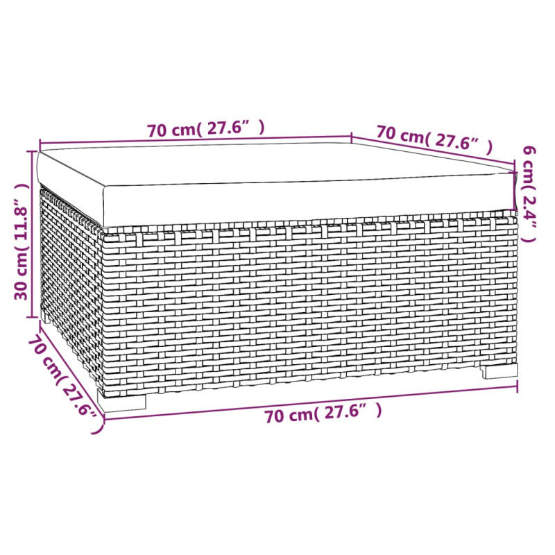 Produktbild för Fotpall till modulsoffa med dyna konstrotting brun 70x70x30 cm