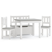 Miniatyr av produktbild för Barnbord och stolar 4 delar vit och grå MDF