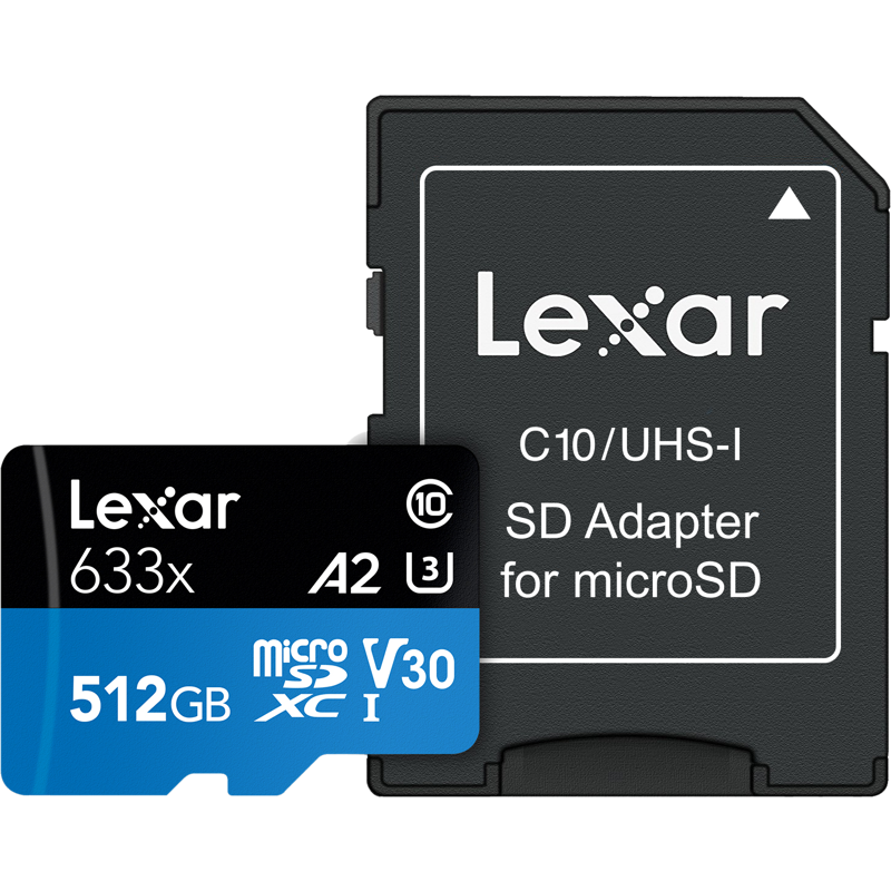 Produktbild för Lexar microSDXC 633x UHS-I/A2/U3/10 R100/W45MB (V30) 512GB