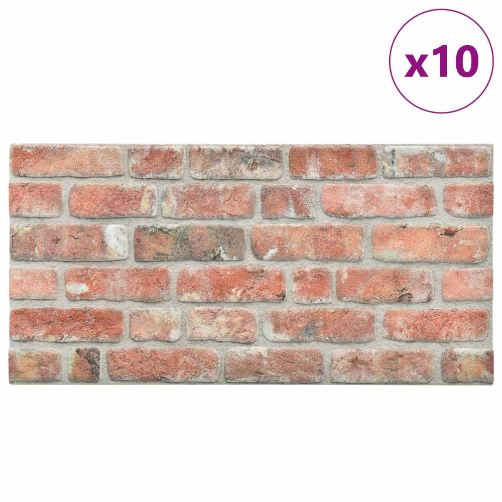 Produktbild för Väggpaneler 10 pcs Röd 100 x 50 cm EPS Skum