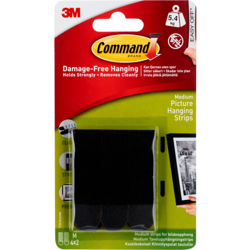 3M 3M COMMAND HANGING STRIPS BLACK MEDIUM SET/4