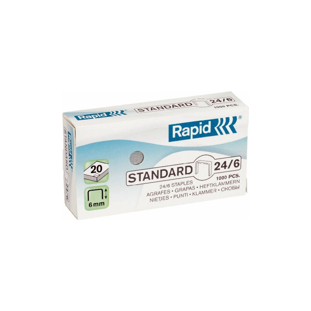 Produktbild för Rapid Standart - klamrar - 24/6 - 6 mm - paket med 1000