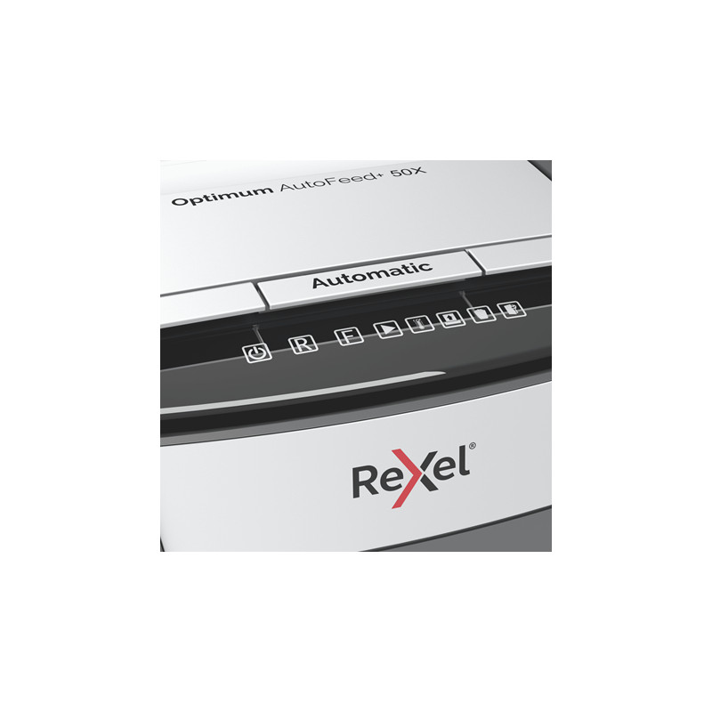 Produktbild för Rexel Optimum AutoFeed+ 50X dokumentförstörare Tvärsgående skärning 55 dB 22 cm Svart, Grå