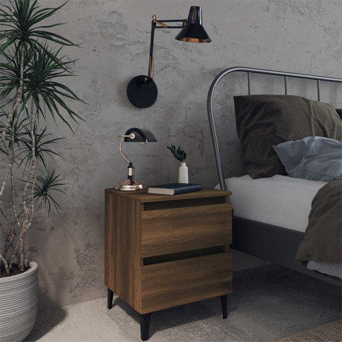 vidaXL Sängbord med metallben brun ek 40x35x50 cm