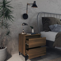 Miniatyr av produktbild för Sängbord med metallben brun ek 40x35x50 cm