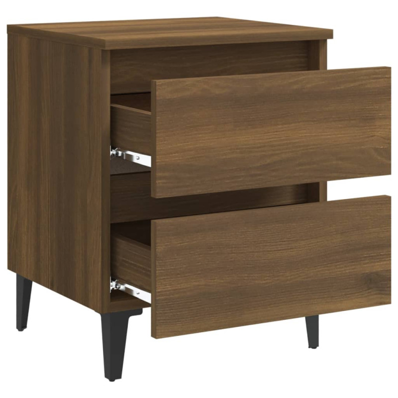 Produktbild för Sängbord med metallben brun ek 40x35x50 cm