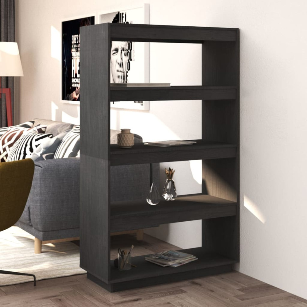 Produktbild för Bokhylla/Rumsavdelare grå 80x35x135 cm massiv furu
