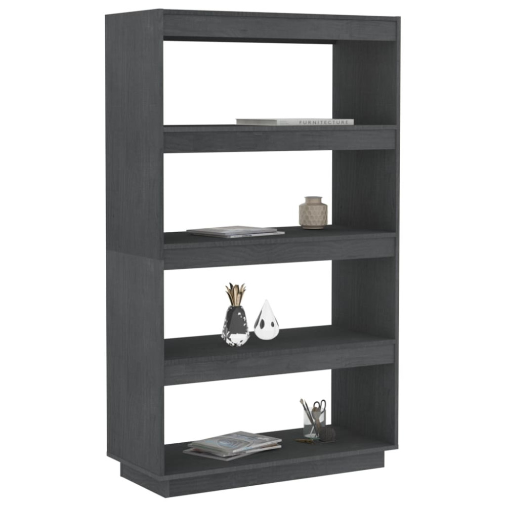 Produktbild för Bokhylla/Rumsavdelare grå 80x35x135 cm massiv furu