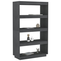Produktbild för Bokhylla/Rumsavdelare grå 80x35x135 cm massiv furu