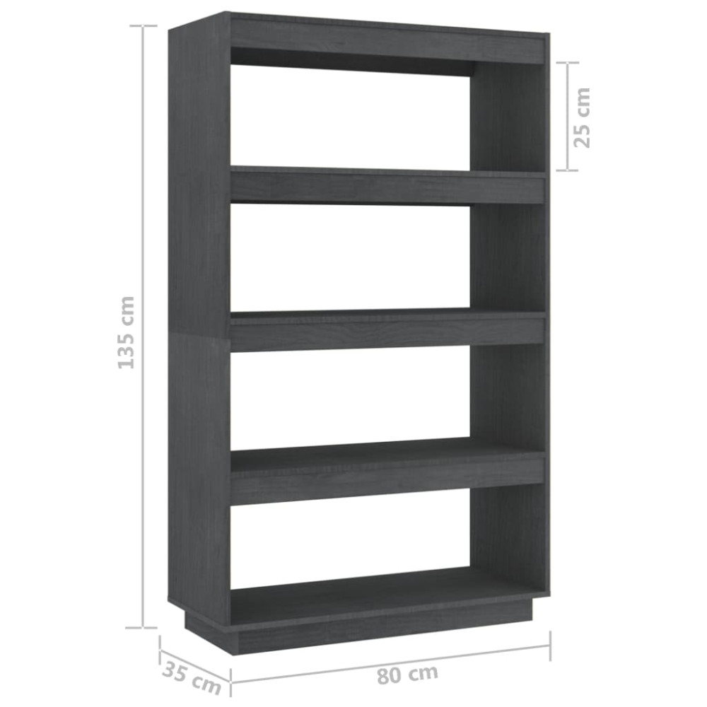 Produktbild för Bokhylla/Rumsavdelare grå 80x35x135 cm massiv furu
