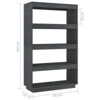 Produktbild för Bokhylla/Rumsavdelare grå 80x35x135 cm massiv furu