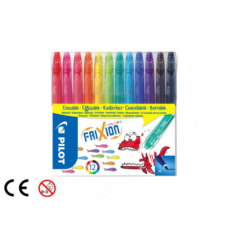 Produktbild för Pilot FriXion Colors stiftpennor Medium Svart, Blå, Cyan, Grön, Ljus Cyan, Ljusgrön, Orange, Rosa, Röd, Violett, Gul 12 styck